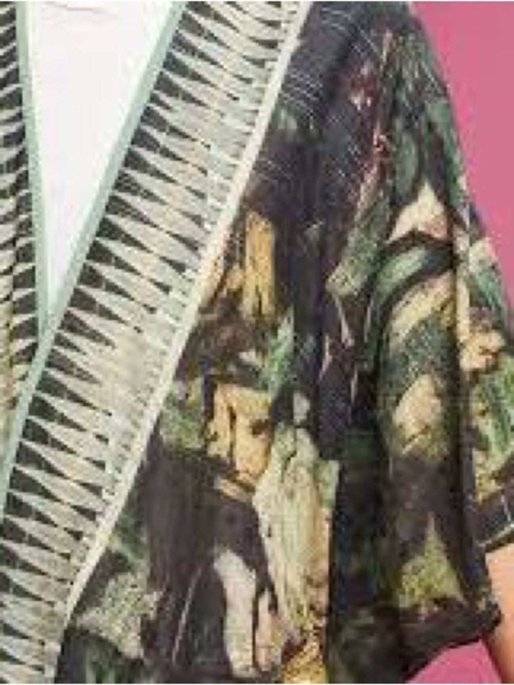 Botanical Print Open-Front Kimono with Trim